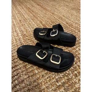 Cristina Francini Black Leather Double Buckle Platform Sandals Women Size 9‎